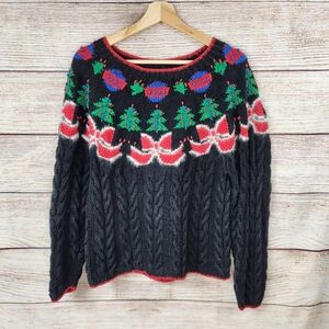 Women’s Bellepoint Knit Christmas Sweater Size Small  Pullover Xmas Trees Bows